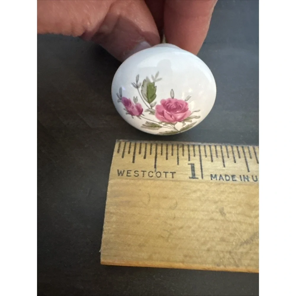 3 Belwith Wildflowers Round Drawer Pull White Porcelain Pink Flowers